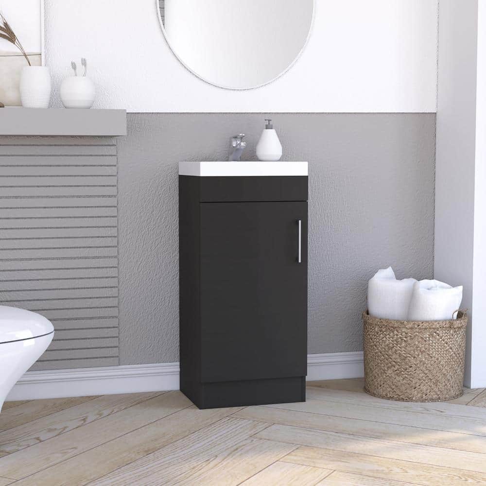 Compact Bathroom Vanity Cabinet with Metal Handle, One-Door Storage, Internal Shelf - Faucet Not Included