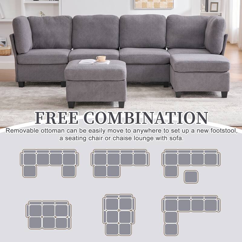 GDFStudio - Modular Polyester 6-Seat 113.39" Sectional with Storage Ottoman