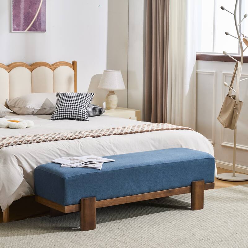 Christopher Knight Home - Kirov 54.75" Modern Upholstered Entryway Bench with 9" Thick Cushioned Seat & Solid Wood Legs - Dark Blue