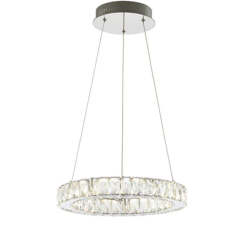 Alexia 15.7" Adjustable Integrated LED Metal/Crystal Pendant Pendant, Chrome/Clear by JONATHAN Y