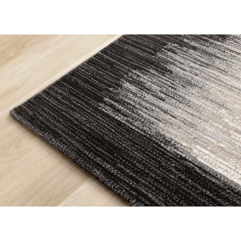 Amelia Collection - Dense Black Beige Border Area Rug