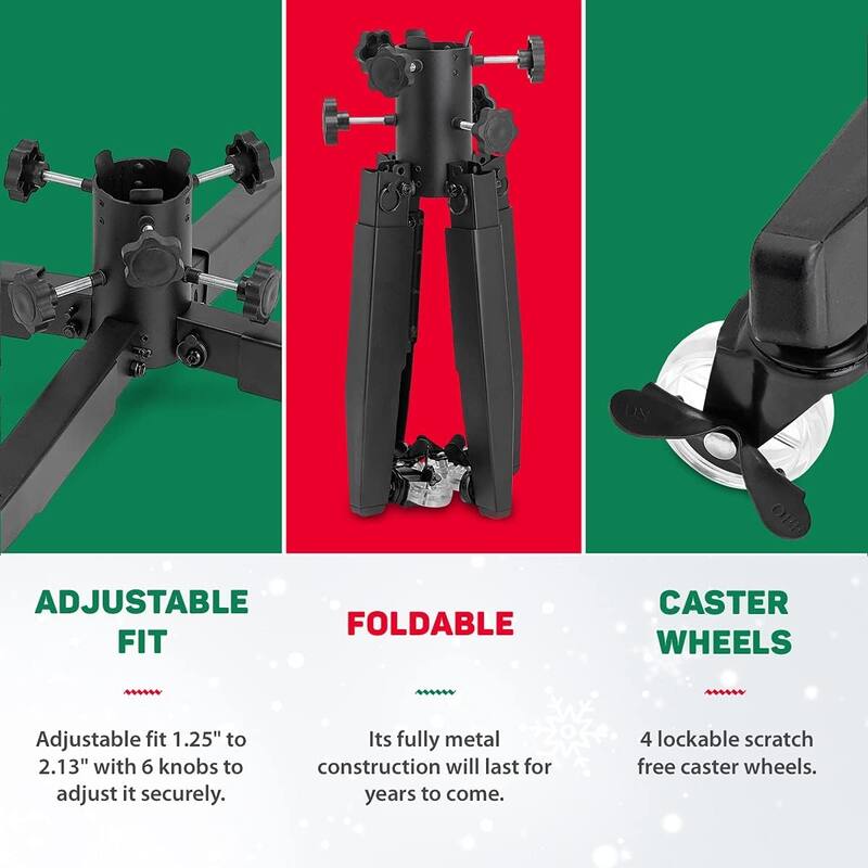 Metal Rolling Christmas Tree Stand with Heavy-Duty Caster Wheels - Premium Stand Holds up to 12-Foot - Black