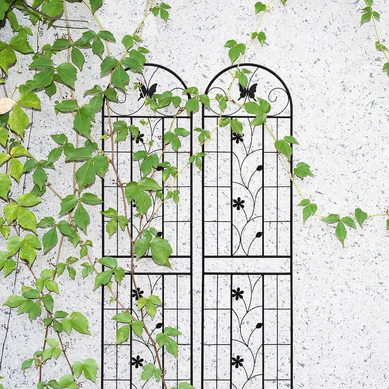 Black Metal Trellis for Garden Climbing Plants Supports for Roses Clematis or Vines - 19.7”W x 86.7”H