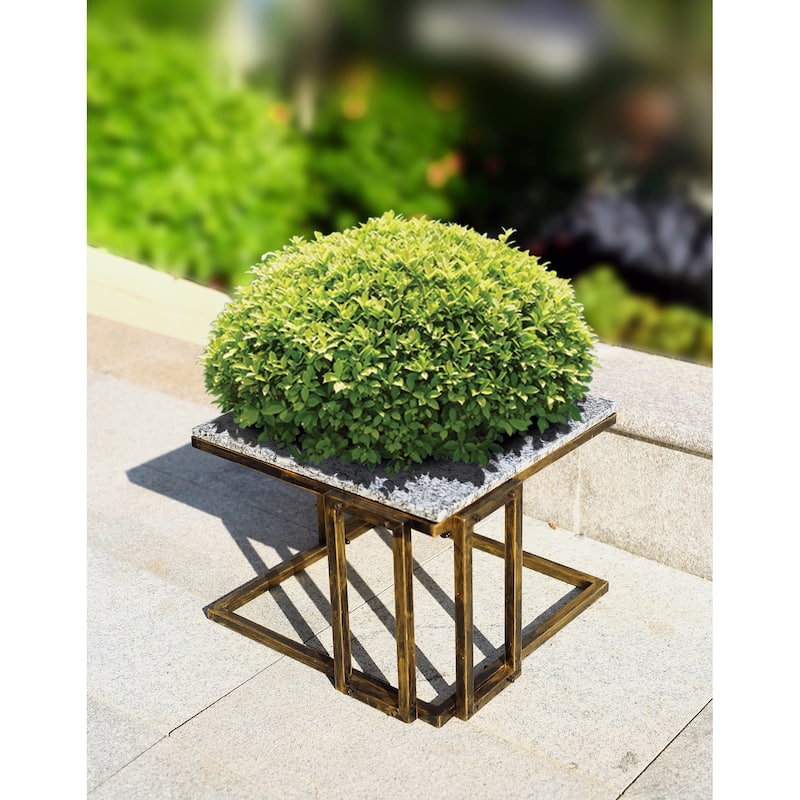 14.5 In. Granite Marble Black/ Gold Plant Stand