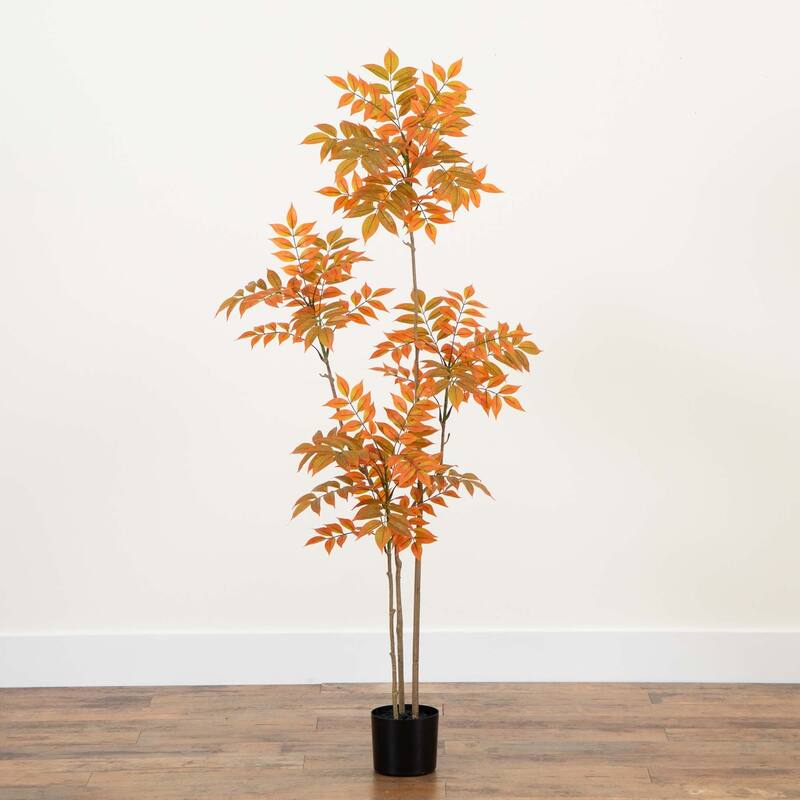 Artificial Sumac Potted Tree - 5' - Orange and Brown