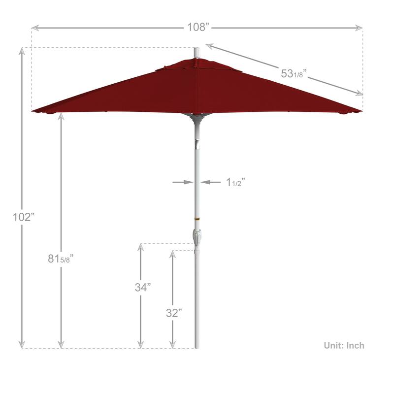 California Umbrella 9' Round Crank Lift Push Button Tilt White Aluminum Patio Umbrella with Olefin Royal Blue Fabric