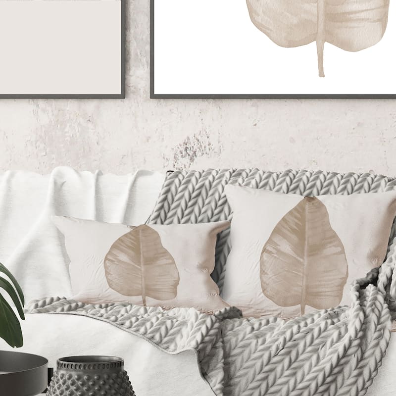 Designart 'Dried Leaf Plant Beige On White' Traditional Printed Throw Pillow