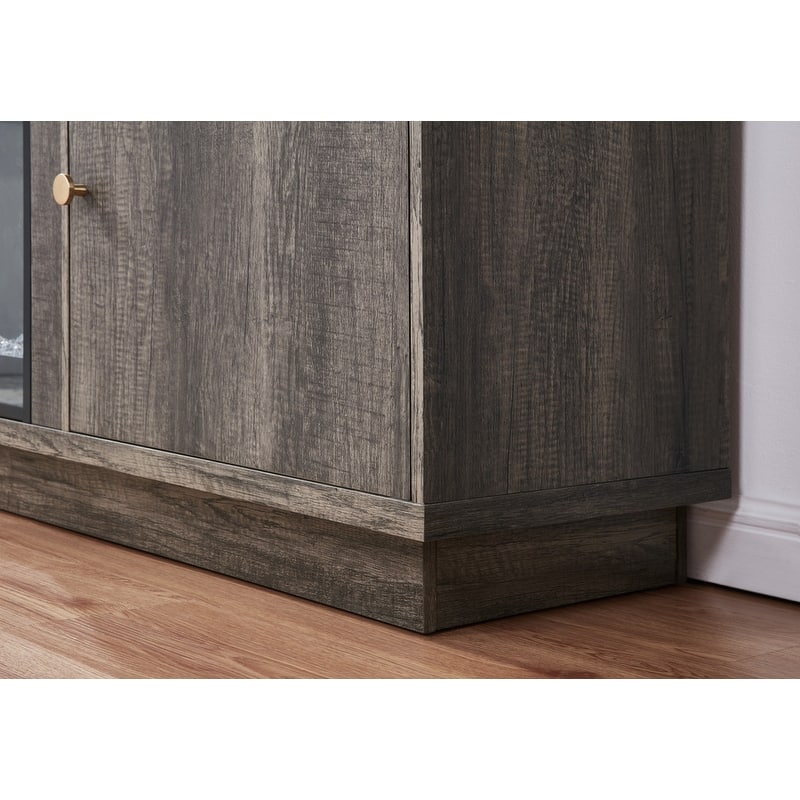 Ambrose 70"W White Walnut Finish Fireplace Console TV Stand with LED Light, Cabinets, Shelves