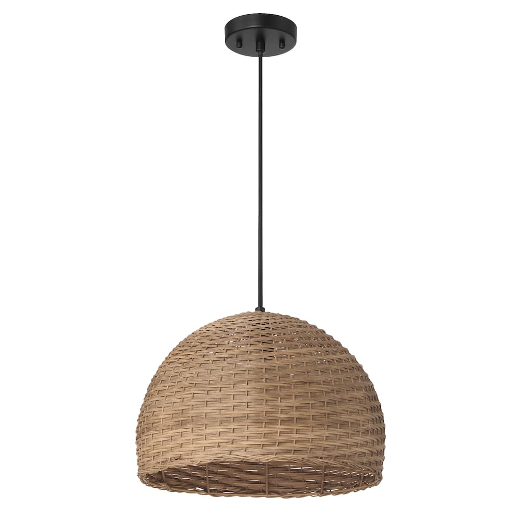 Calypso Metal and Handwoven Wicker Dome Ceiling Light - 15.0"L x 15.0"W x 10.0"H