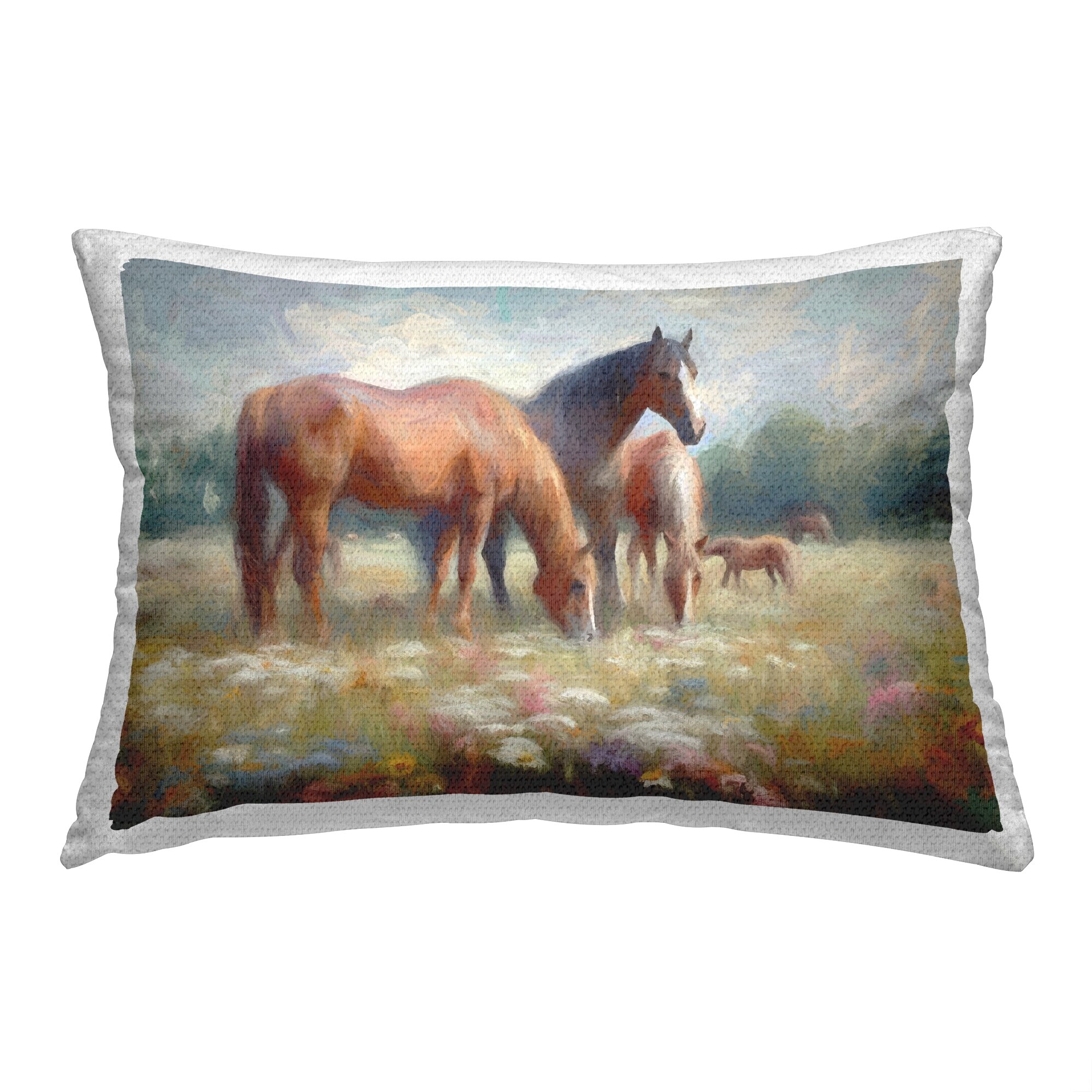 Stupell Soft Horses in Meadow Printed Outdoor Throw Pillow Design by Ramona Murdock