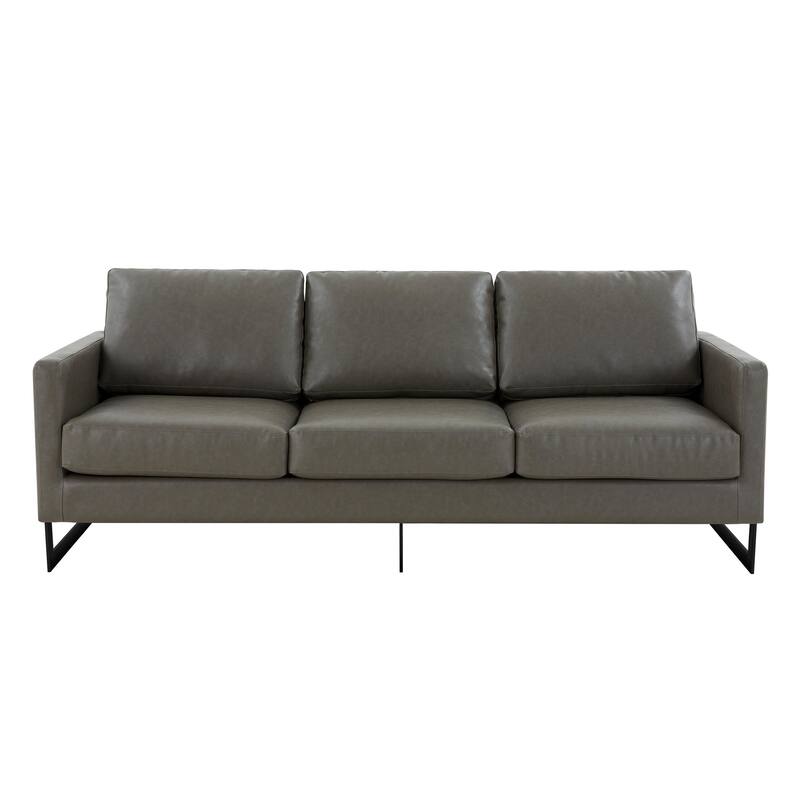 Lincoln Modern Minimalist Leather 3-Seater Sofa Couch w Removable Cushions in Stainless Steel Base for Living Room Bedroom