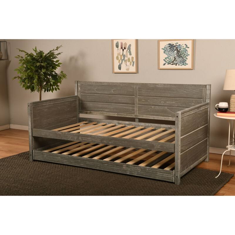 Somette Marisa Daybed with Pop Up Trundle in Weathered Gray with Mattresses
