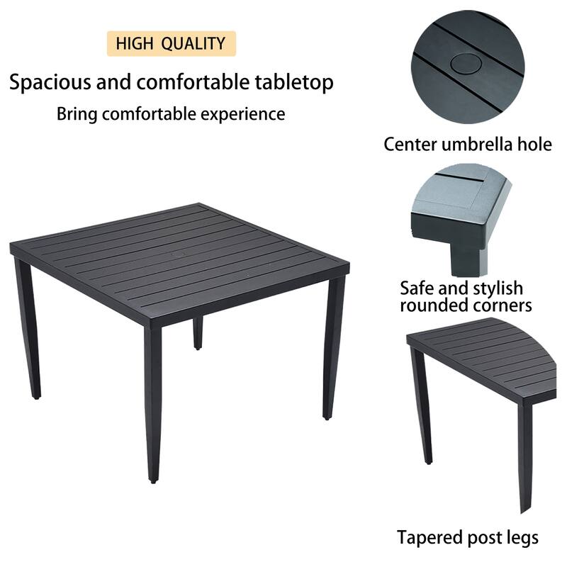5-Piece Aluminum Patio Dining Set with 40" Table & Cushioned Armchairs