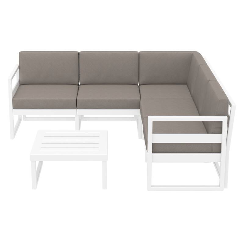 2 Piece White Patio Sectional Lounge Set with Taupe Sunbrella Cushion 78.75"