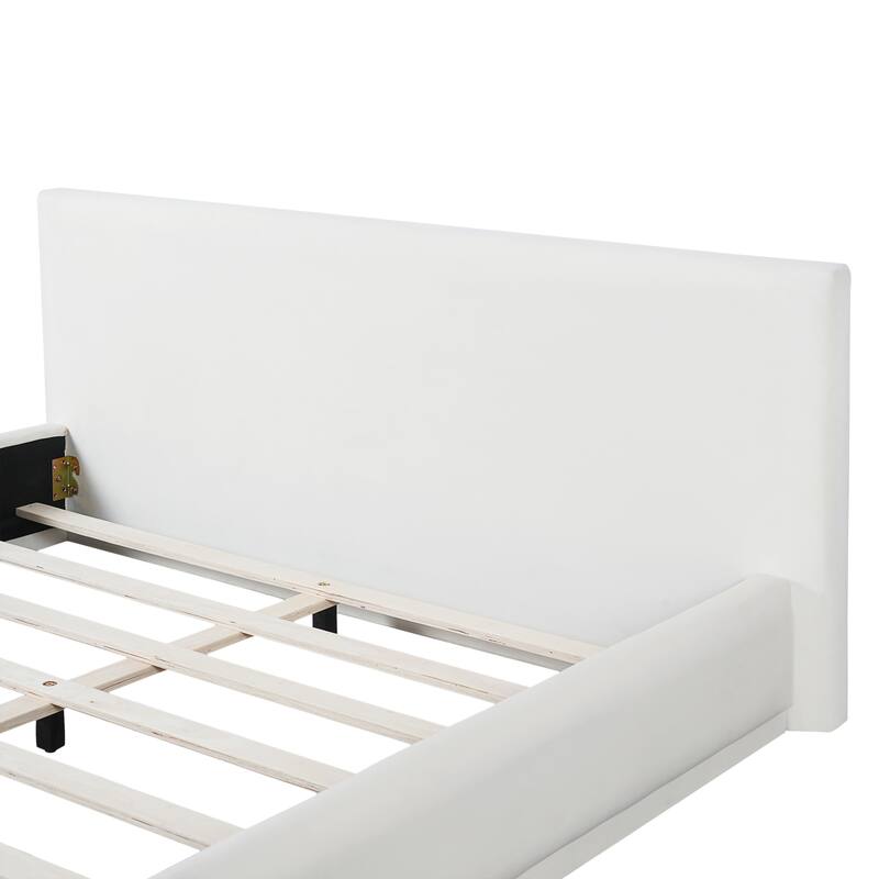 Roomfitters Soft Upholstered Bed Frame, Padded Headboard, White