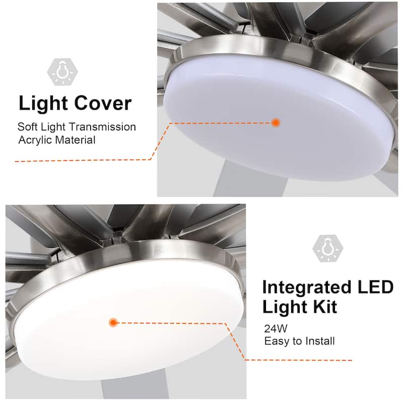 52"/66"/72"/76 Inch Modern Ceiling Fan with Dimmable LED Light ,Remote&APP Control,8 Blades for Large Living Room,Porch