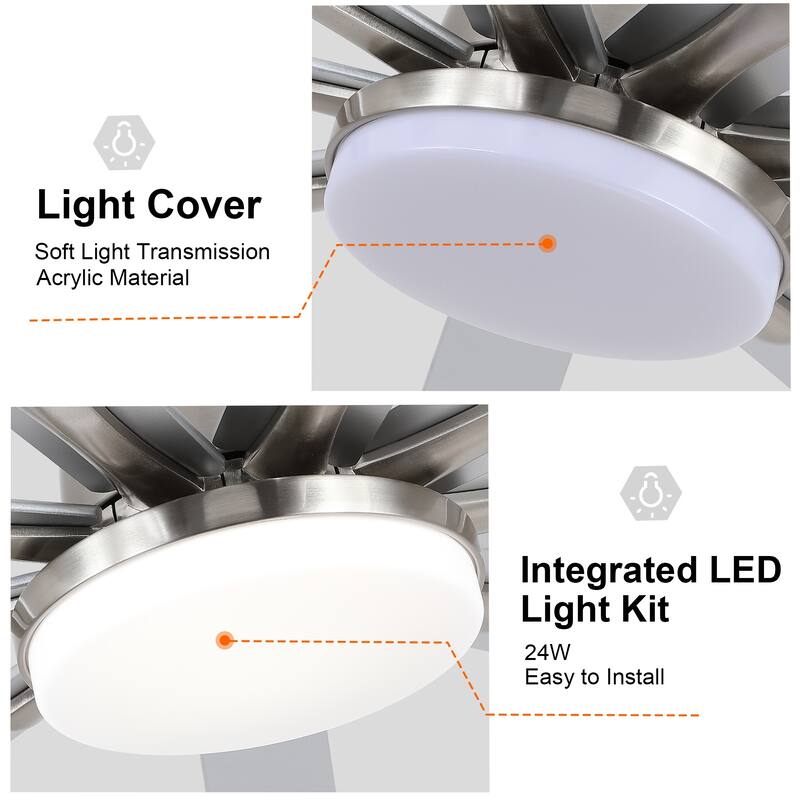 Indoor/Outdoor Large Smart Ceiling Fan with Remote & App Control, 72 Inch Brushed Nickel Ceiling Fan Light for Living Room Patio