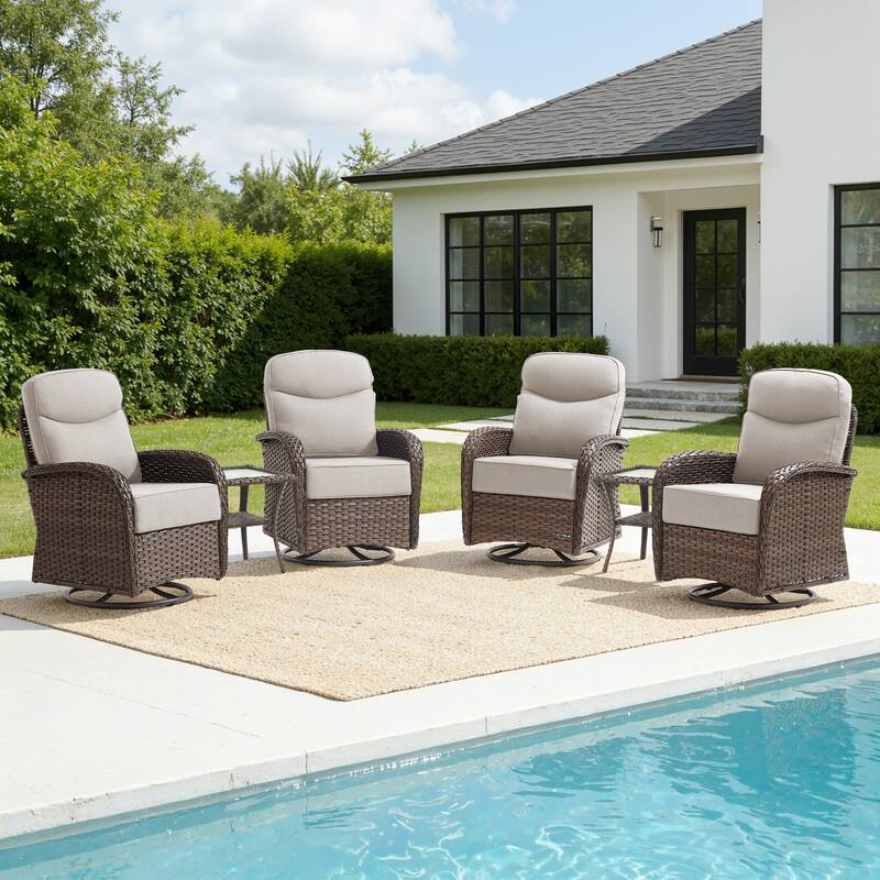 Meyreso 6-Piece Wicker Patio Swivel Glider Chairs with 6-Inch Thick Cushions and Side Table