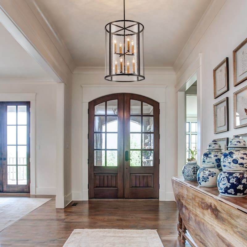Black Glass Foyer Drum Chandeliers for Dining Room Hight Ceiling Living Room - W17.72"