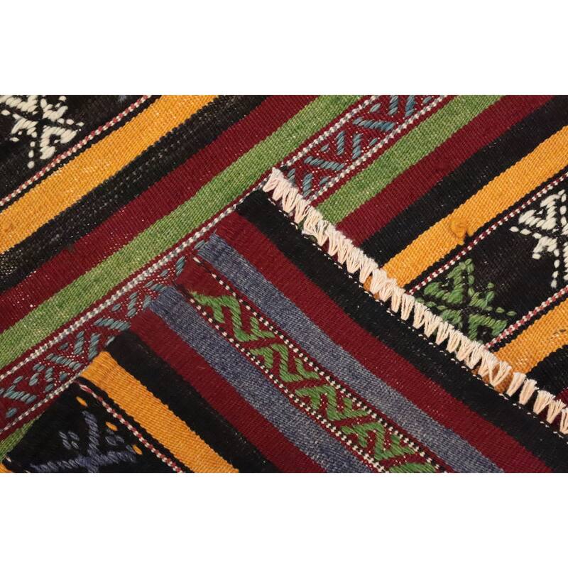 Hand Woven Oriental 100% Wool Carpet Southwestern Tribal Multi-Colored Kilim Area Rug - 9' 4'' X 5' 5''