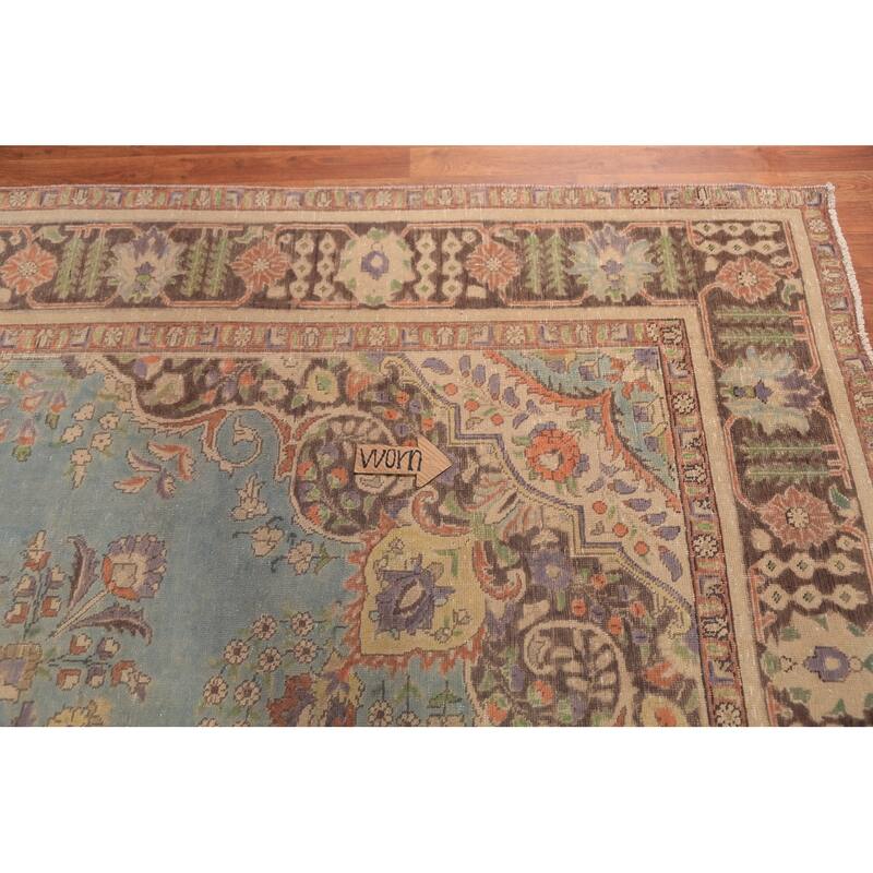 Light Blue Medallion Tabriz Persian Rug Handmade Wool Carpet - 9'7"x 12'10"