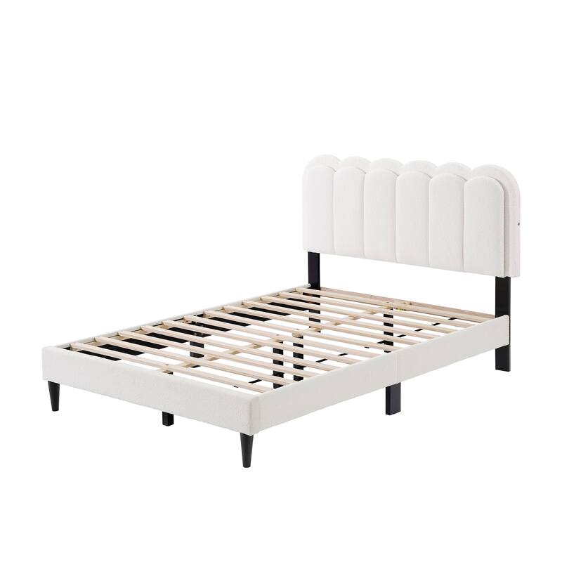 Christopher Knight Home - Olaf Cream Lambswool Petal Headboard Bed Frame with Ambient Light