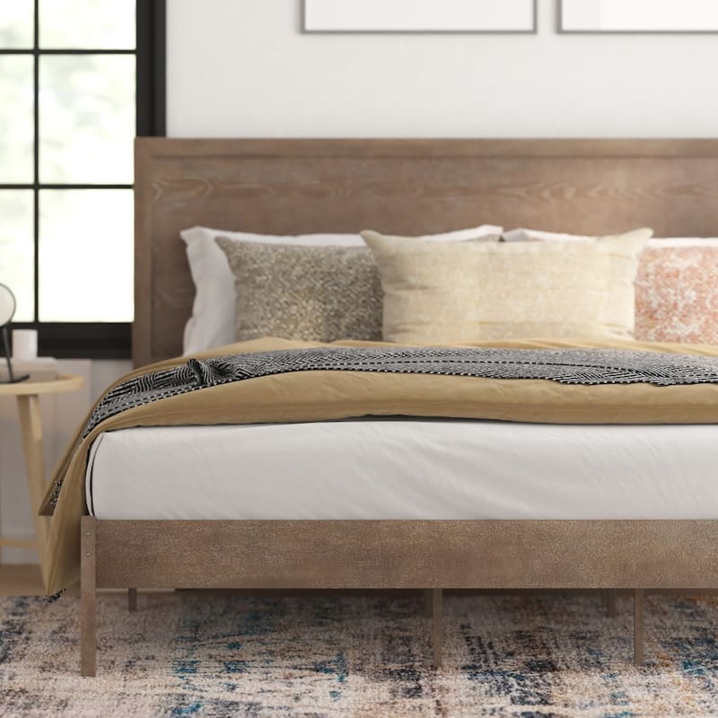 Solid Wood Platform Bed with Headboard and Wooden Slats