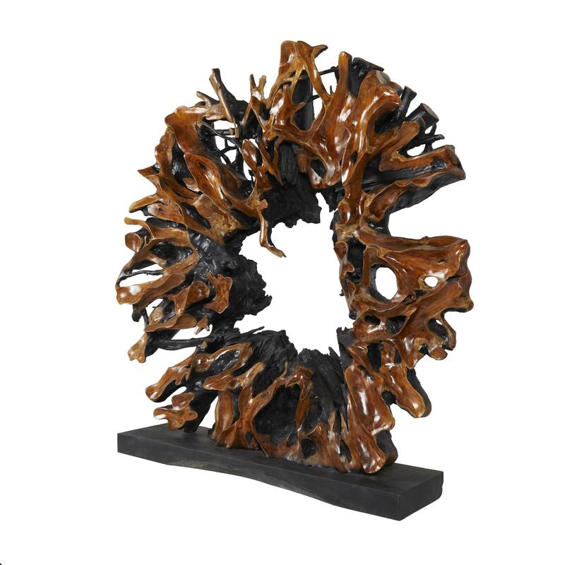 Teak Wood Abstract Handmade Large Oversized Tree Root Floor Decorative Sculpture - Brown or Light Brown - Roche River Decor