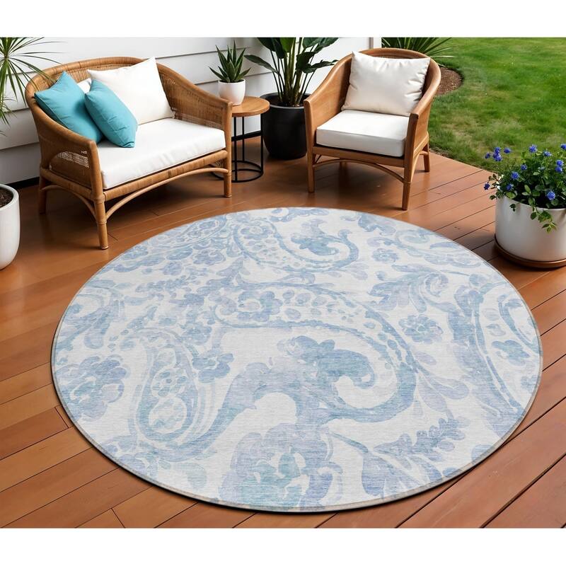 HomeRoots Paisley Transitional Rectangle Outdoor Rug - 8' Round