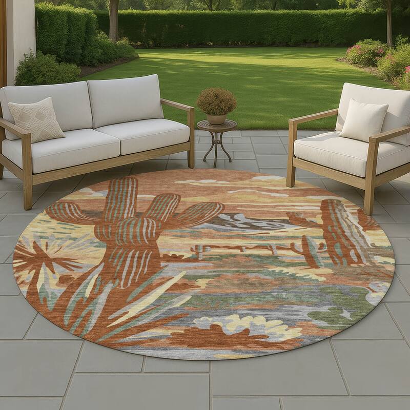 Machine Washable Indoor/ Outdoor Southwestern Mesa Chantille Rug - Paprika - 8' x 8'