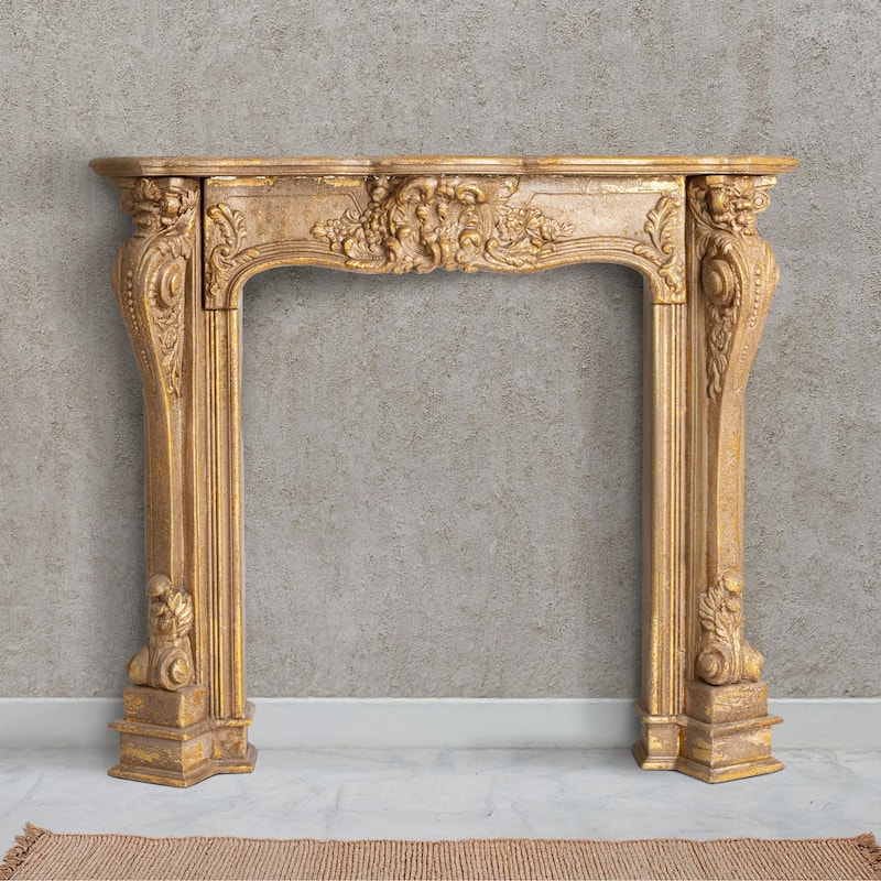 Ornate Decorative Fireplace Mantel, Distressed Black