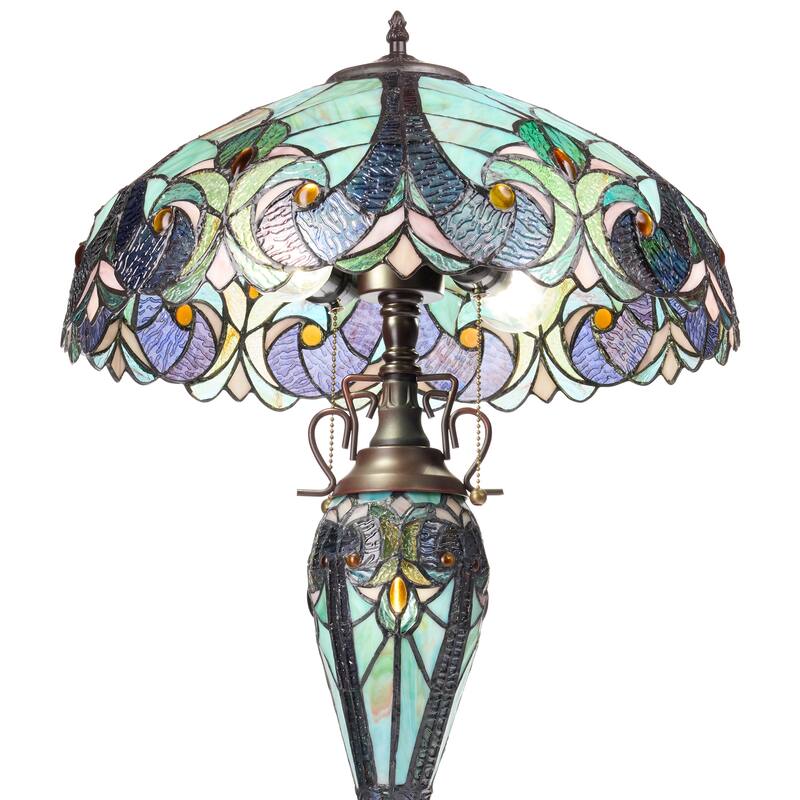 Halston River of Goods Double Lit Stained Glass 24.5-Inch Table Lamp - 18" X 18" X 24.5"