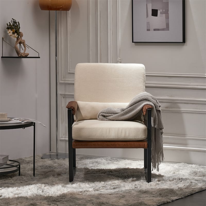 Single Iron Frame Chair Soft Cover Honeycomb Leisure Chair - Beige