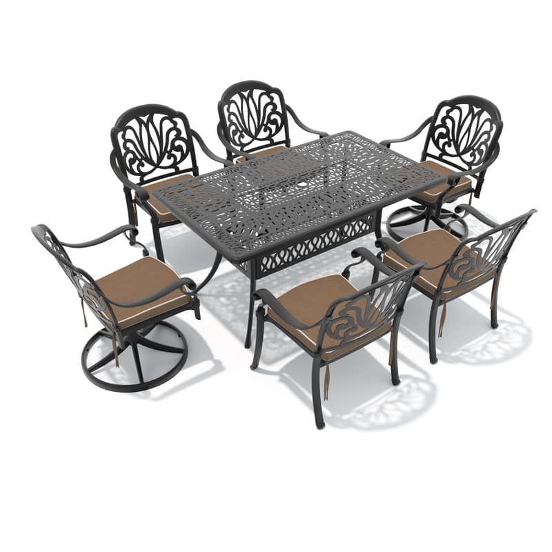 7-Piece Outdoor Dining Set with 1 Table and 6 Chairs, All-Weather Aluminum Outdoor Patio Sets