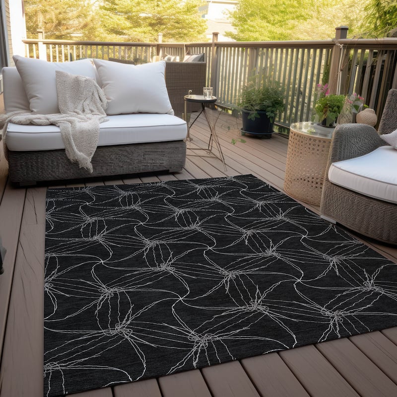 Machine Washable Indoor/ Outdoor Abstract Contemporary Chantille Rug