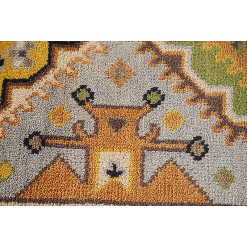 Geometric Kazak Indian Runner Rug Hand-Knotted Wool Carpet - 2'7"x 8'0"
