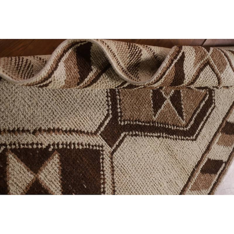 Natural Dye Handmade Kurdish Turkish Runner Rug Beige Wool Carpet - 3'4"x 11'9"