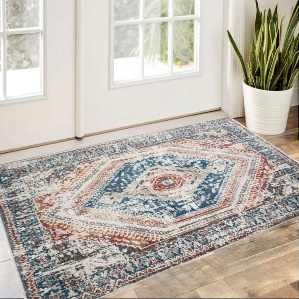 Ceqer Distressed Geometric Stain Resistant with Fringe Area Rug By HomeRoots