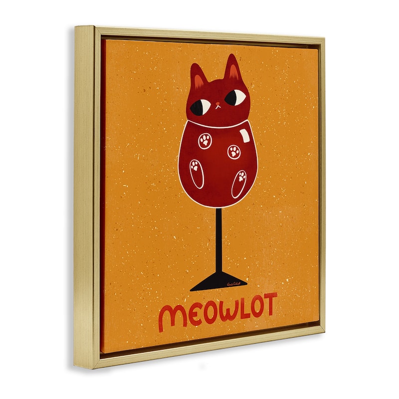 Stupell Meowlot Cat Merlot Framed Floater Canvas Wall Art Design By Carrie Cantwell