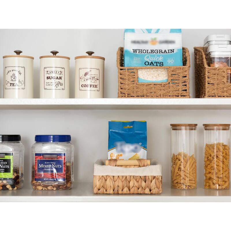 2-pack Natural Wicker Baskets with Liner and Handle, Storage Basket for Bathroom, Living Room, Kitchen - 3.25"D x 12"W x 7.75"H