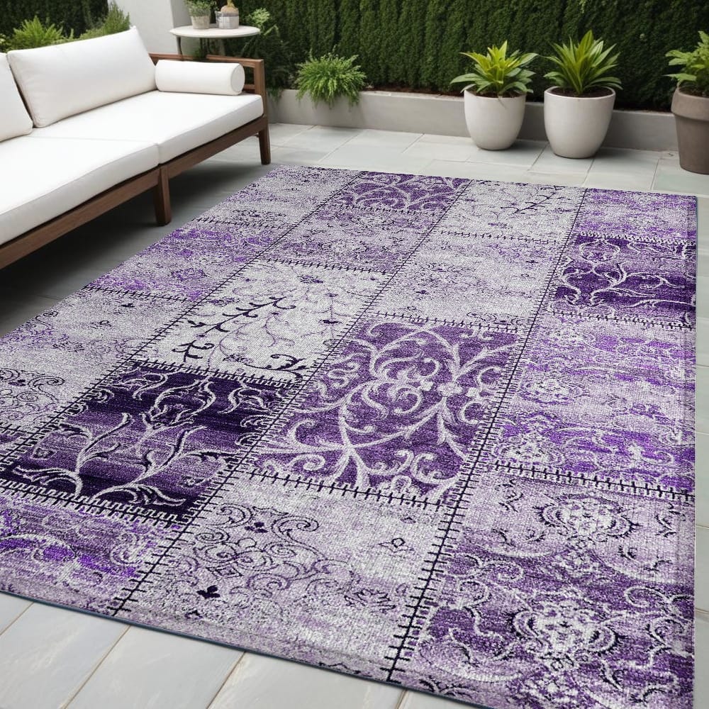 Mana Patchwork Weather Resistant Blended Style Outdoor Rug