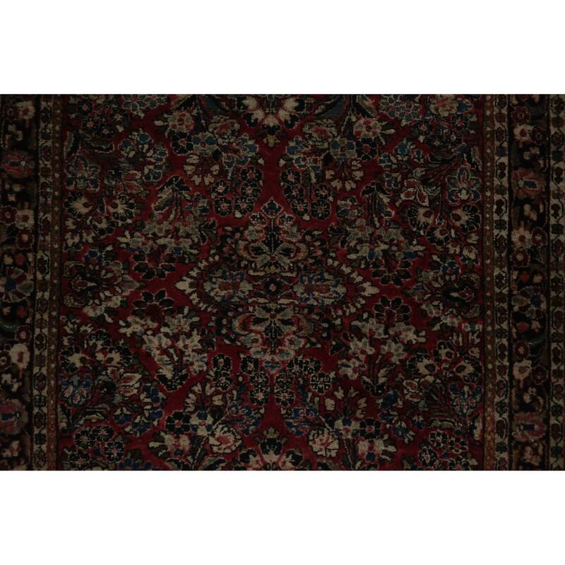 Hand Knotted Oriental 100% Wool Carpet Traditional Floral Red Sarouk Area Rug - 4' 11'' X 3' 4''