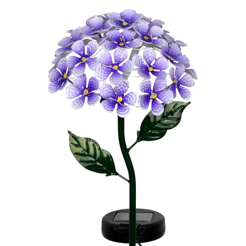 Exhart Solar Metal Hydrangea Garden Stake with Twenty Six LED lights, 7 by 21 Inches
