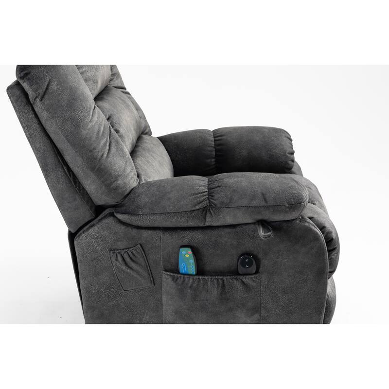 Power Lift Recliner Chair with Massage & Heat, Velvet Upholstered Electric Recliner, Lounge Sofa Chair with Side Pockets