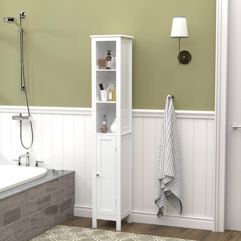 Tall Bathroom Floor Cabinet Slim Display Cabinet with Open Compartments, Side Cabinet Medicine Cabinet with Door