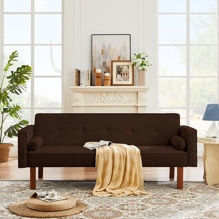 Linen Upholstered Modern Convertible Folding Sofa Bed with 4 Solid Wood ...