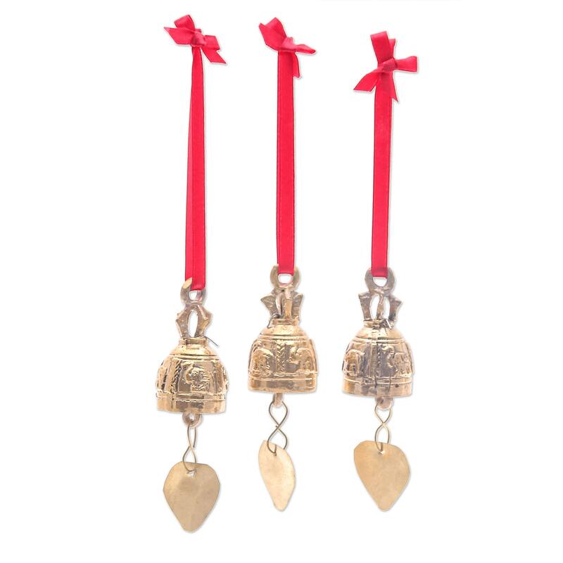 Novica Handmade Elephant Chant Brass Ornaments (Set Of 3)