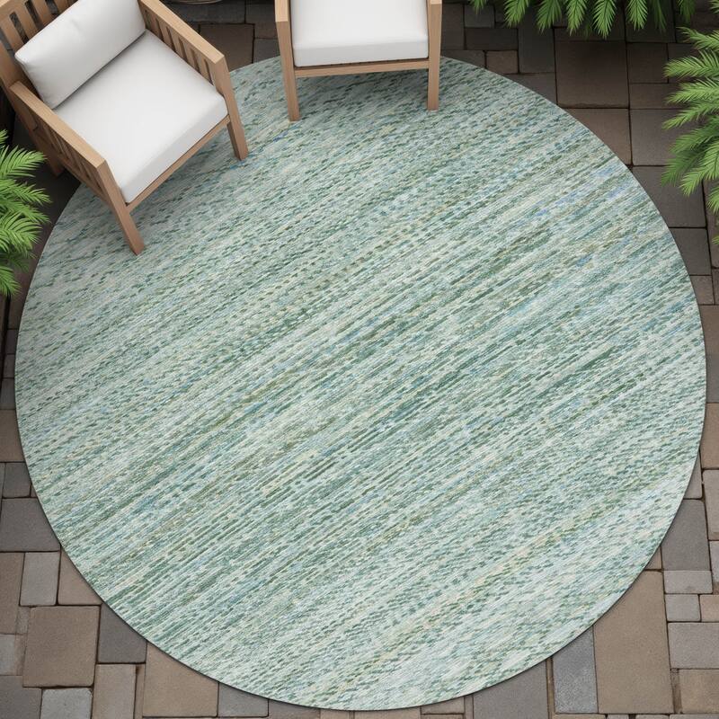 Machine Washable Indoor/Outdoor Modern Trellis Chantille Rug - Aqua - 8' x 8'