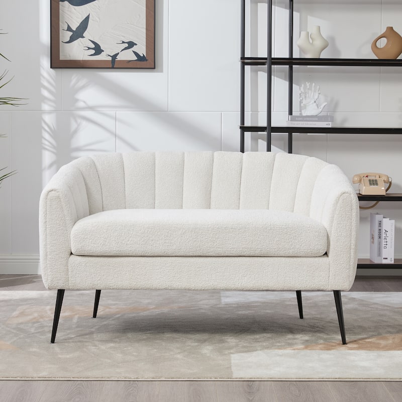 50.2"W Upholstered Mini Loveseat Accent Couch, Small Settee with Metal Legs, Channel Tufted 2-Seater Sofa