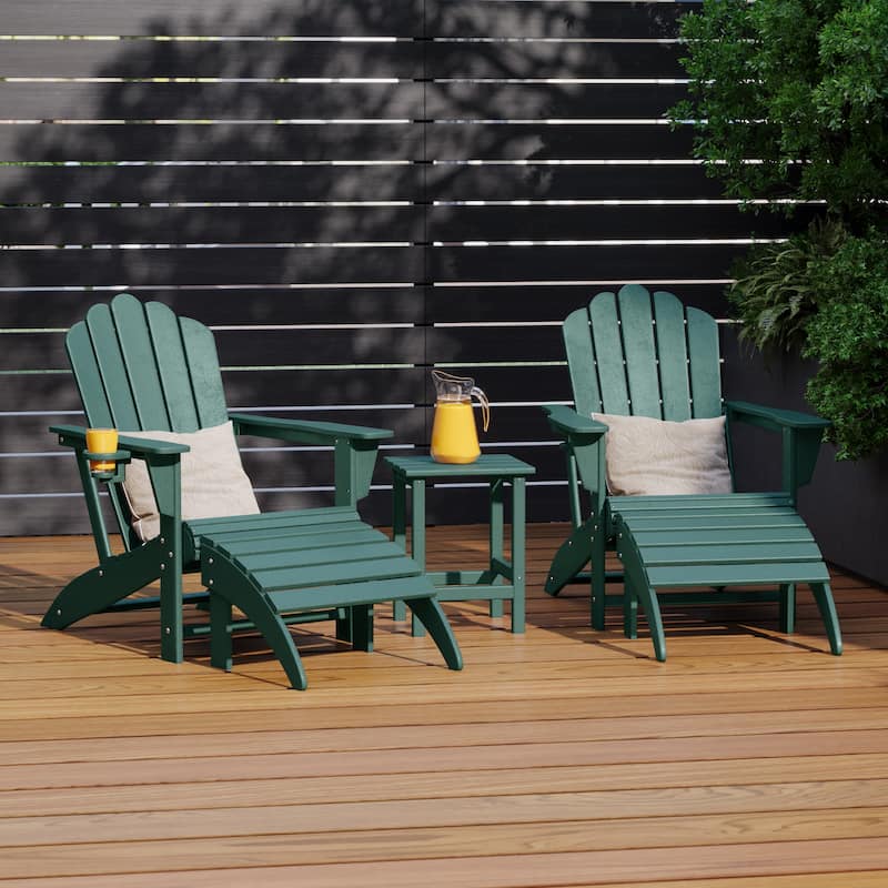 Aderson Outdoor Poly Adirondack Chair with Side Table and Ottoman 5-Piece Set